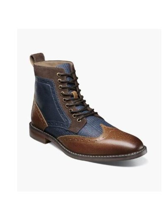 Stacy Adams Shoes Finnegan Wingtip Lace up Boot Cognac with Navy Size 9-O main image 4